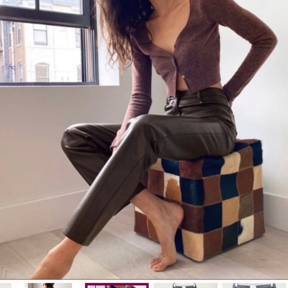 Aritzia Wilfred The Melina Vegan Faux Leather High Rise Pants Mocha Rich Brown 2 - Picture 3 of 8